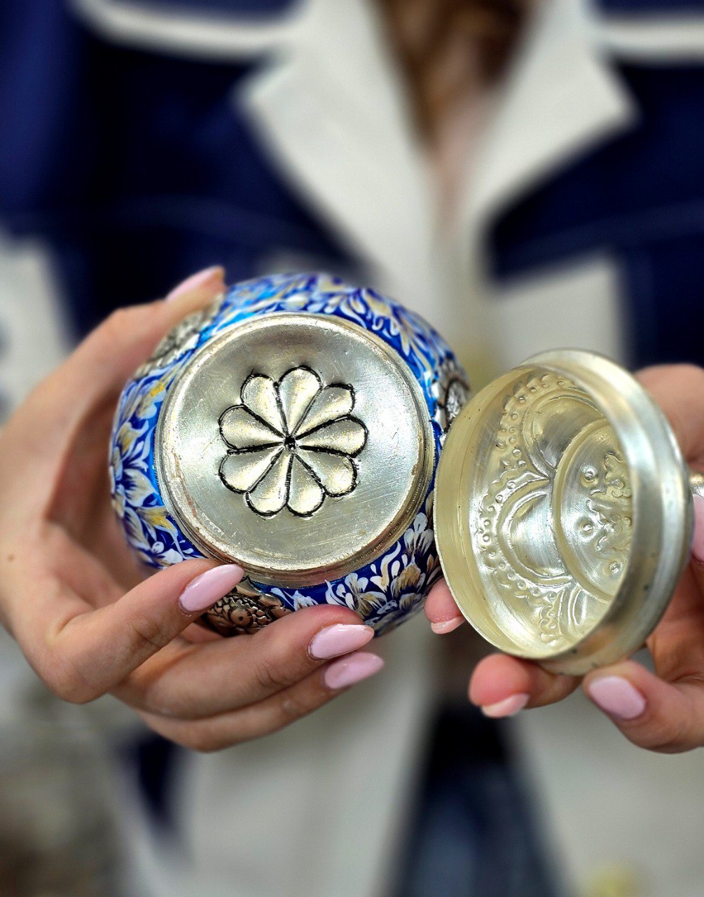 قندان قلمزنی مینیاتور طرح گلبرگ