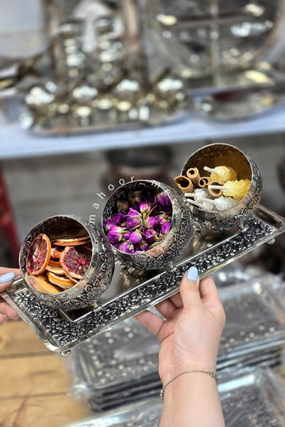 اردوخوری گوی گلدار با رولت گلدار (کروم)