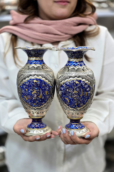 گلدان زه دار قلمزنی مینیاتور تذهیب( جفت)